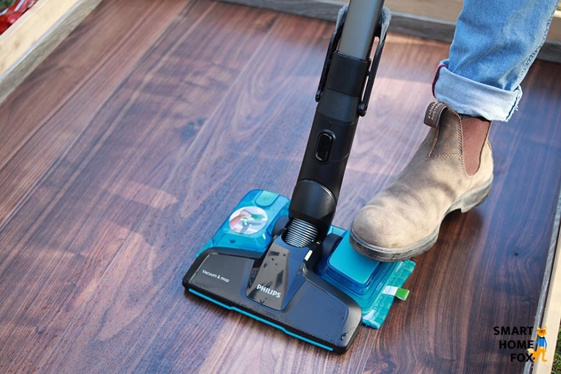 A modern cordless hoover with mopping ability.